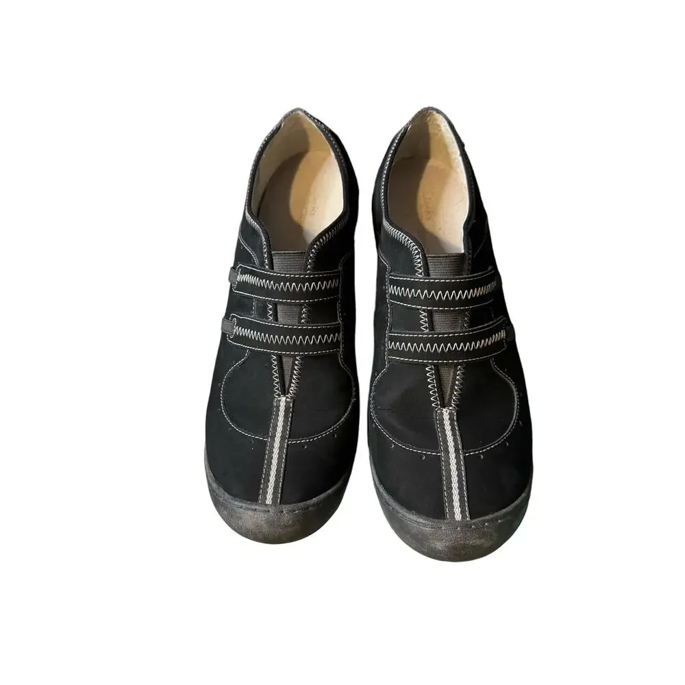 Clarks Sneaker Loafers Black Nubuck Leather Slip-Ons comfort suede women’s 11